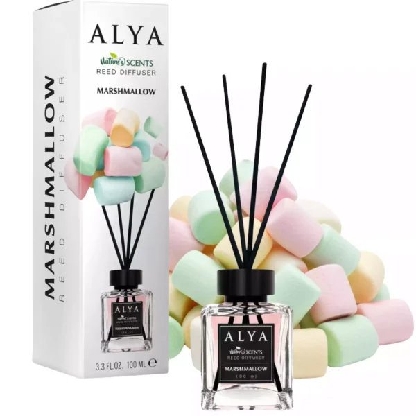 0adbaca48ea90543b733c8004bfe727385f7338f48ffe4fafb68d8f48bc25ef1.webp Namų kvapų difuzorius ALYA „Marshmallow“ 100 ml