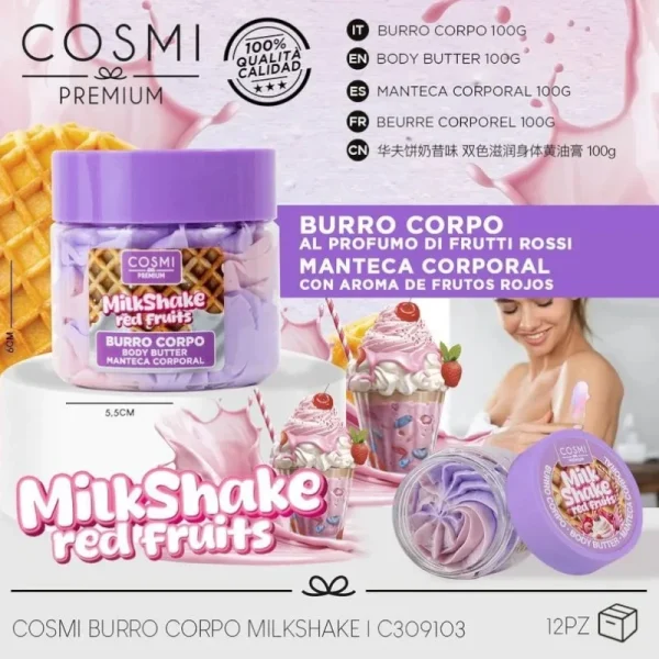 1005848-Beurre-corporel-aux-fruits-rouges-COSMI-100-ml.webp Cosmi Premium kūno sviestas Milkshake Red Fruits 100 ml