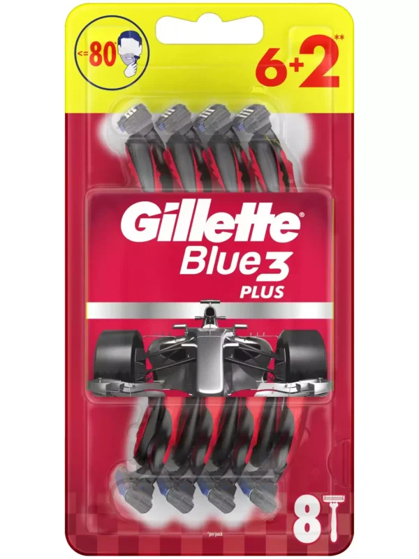 2ef4de8a9933611a94efa501c124f0de6614381c0796ecc10c2ddf26cfa96d76.webp Gillette Blue3 Plus Red vienkartiniai skustuvai 6+2 vnt.