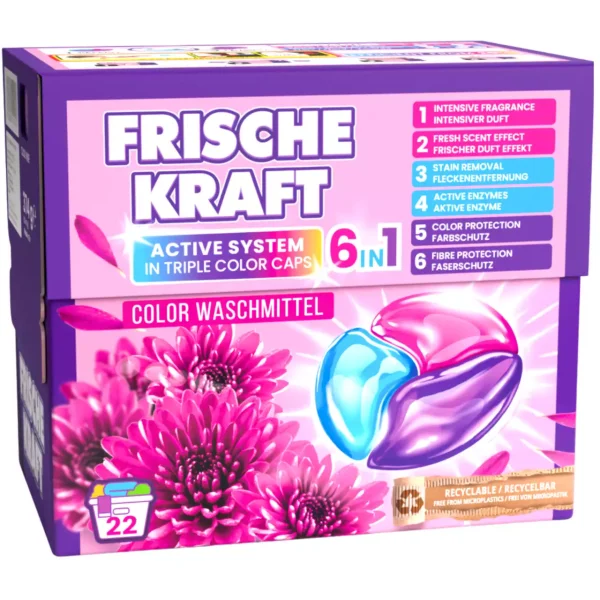 Frische Kraft 6in1 skalbimo kapsulės spalvotiems audiniams