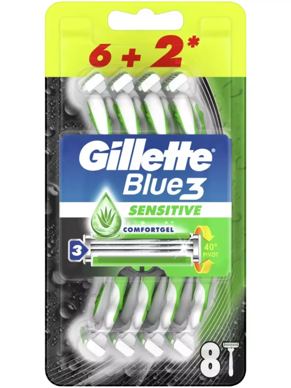Gillette Blue3 Plus Sensitive vienkartiniai skustuvai 6+2 vnt.