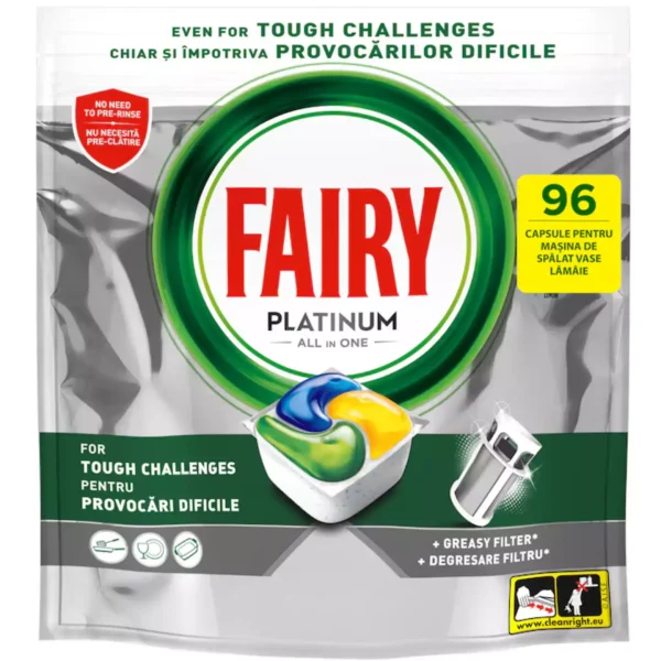 Indaplovių tabletės Fairy Platinum Lemon, 96 vnt (GIGA Pack)