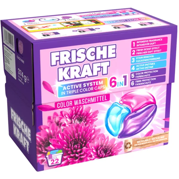 Frische Kraft 6in1 skalbimo kapsulės spalvotiems audiniams