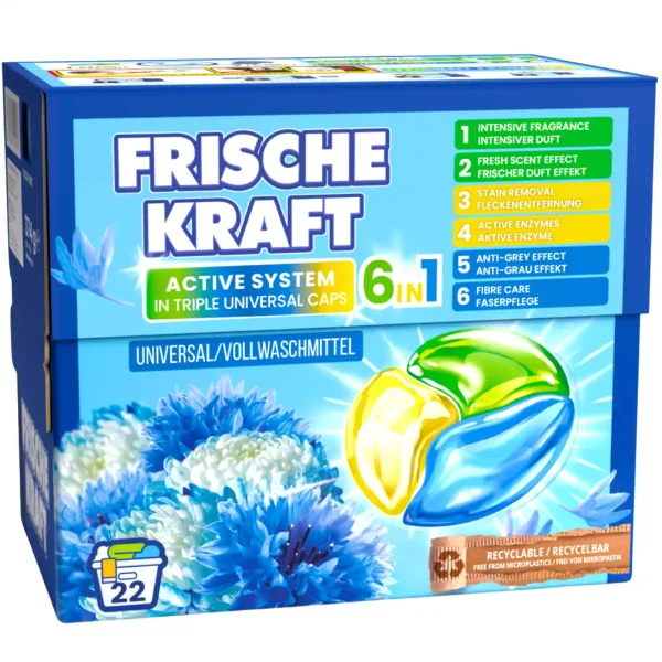 Frische Kraft 6in1 universalios skalbimo kapsulės, 22 vnt.