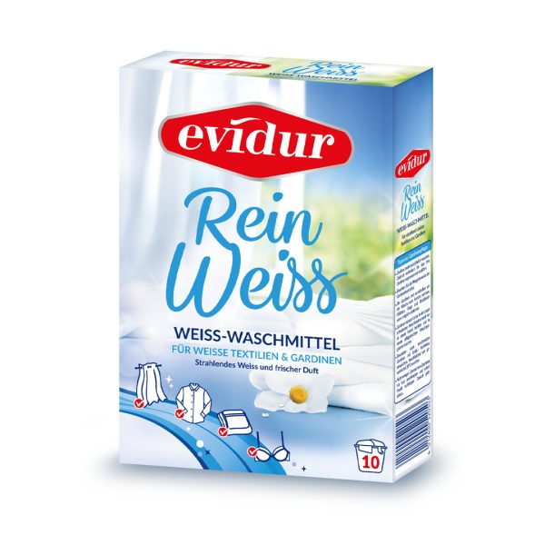 da_EVIDUR_Waschmittel_Pulver_Reinweiss_600g_Packshot_Links_RGB_300dpi.jpg EVIDUR REIN WEISS skalbimo milteliai baltoms užuolaidoms 600 g