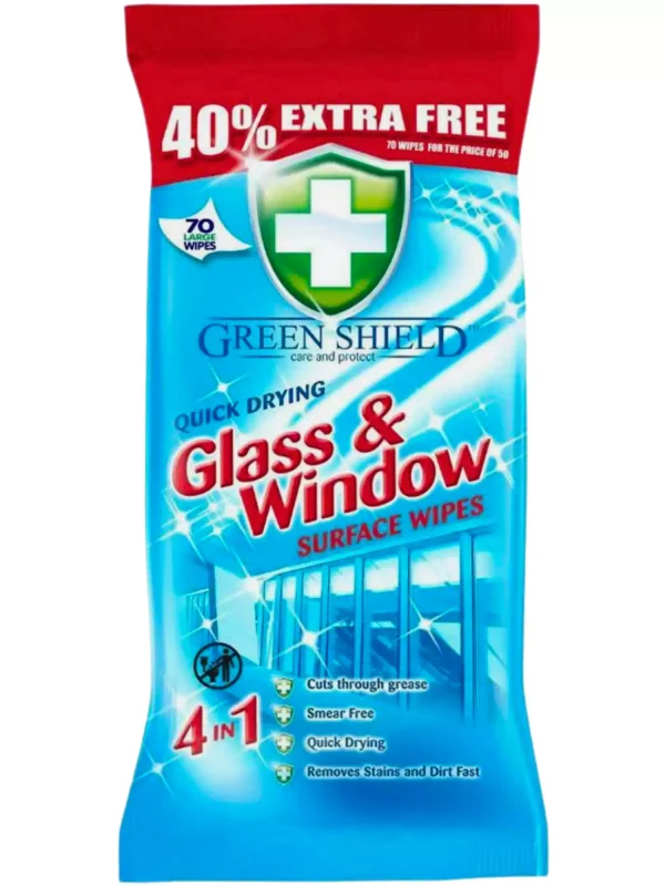 GREEN SHIELD – langų ir stiklų valymo servetėlės, 70 vnt.