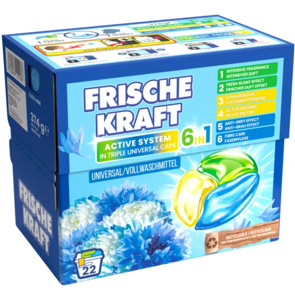 Frische Kraft 6in1 universalios skalbimo kapsulės, 22 vnt.
