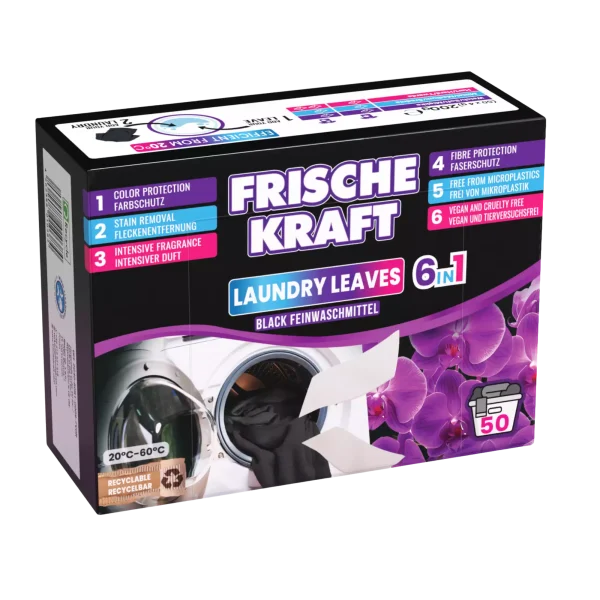 Frische Kraft 6w1 skalbimo lapeliai Black 50 vnt.