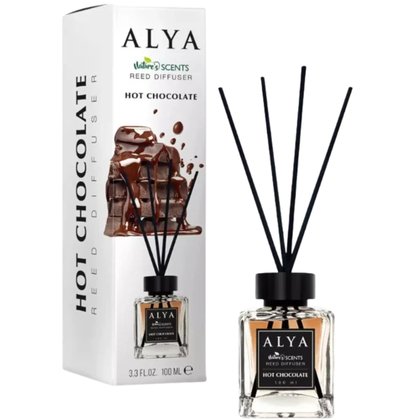 f34c43a1864eae8edefcd533ae7b35151bb4383e2e7e1e6af4490d41502b0b65.webp ALYA Hot Chocolate namų kvapas su lazdelėmis 100 ml