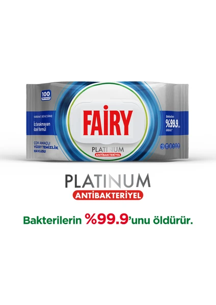 Fairy Platinum antibakterinės valymo servetėlės, 100 vnt.