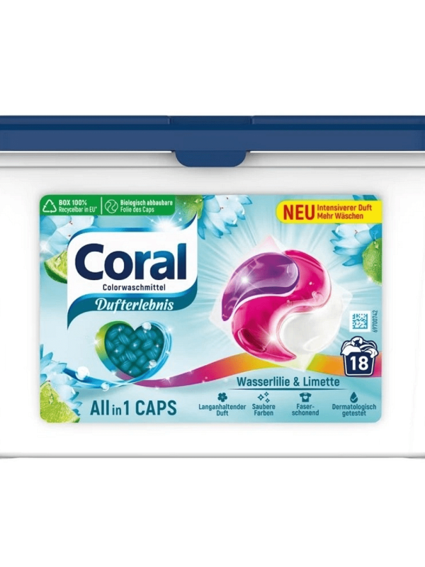 CORAL COLOR skalbimo kapsulės spalvotiems drabužiams, 18 vnt