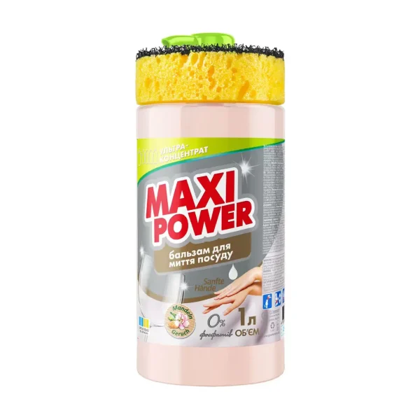 MAXI POWER Almond indų ploviklis 1 l su kempine