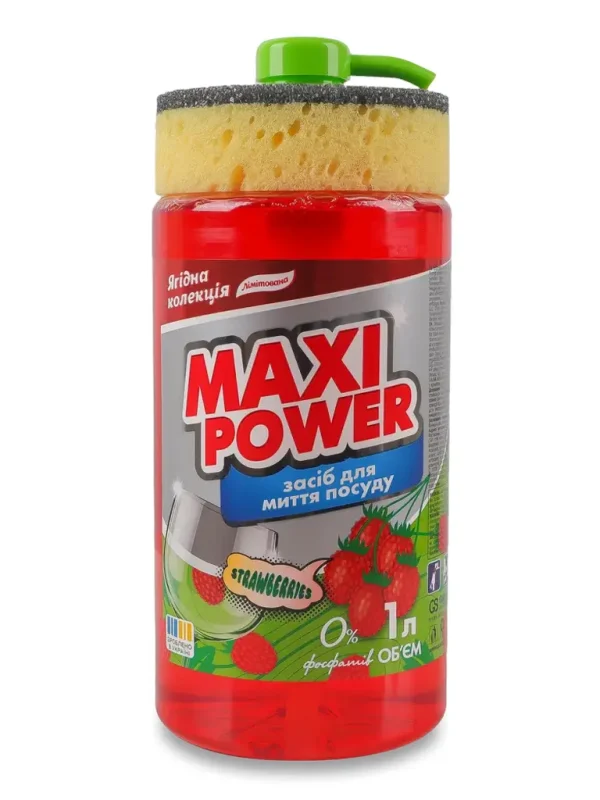MAXI POWER Strawberry indų ploviklis 1 l su kempine